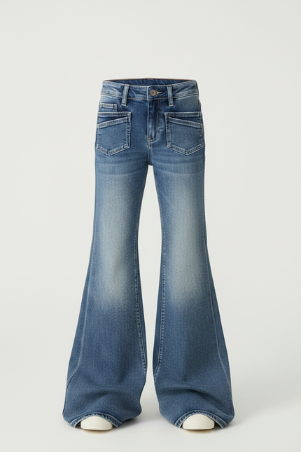 Pantalon Patte D'Éléphant Jean Bleu Délavé Évasé Ample - vue 3