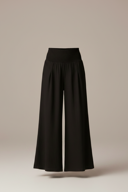 Pantalon Patte D'Éléphant Noir Fluide Taille Smockée - Viscose - vue 3
