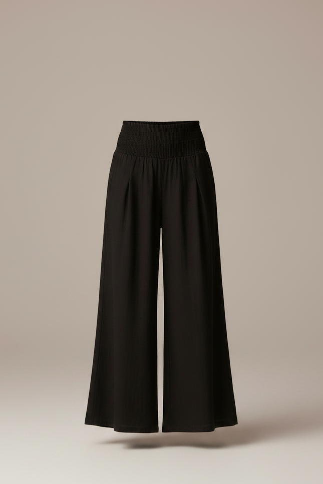 Pantalon Patte D'Éléphant Noir Fluide Taille Smockée - Viscose - vue 3