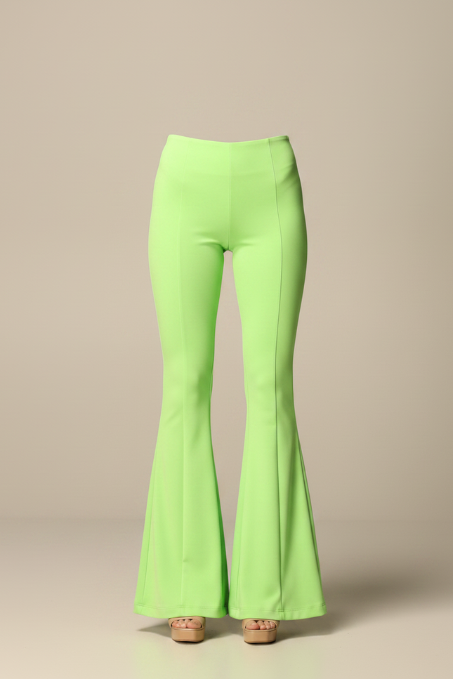 Pantalon Patte D'Éléphant Vert Fluorescent Taille Haute Évasé - Polyester - vue 3