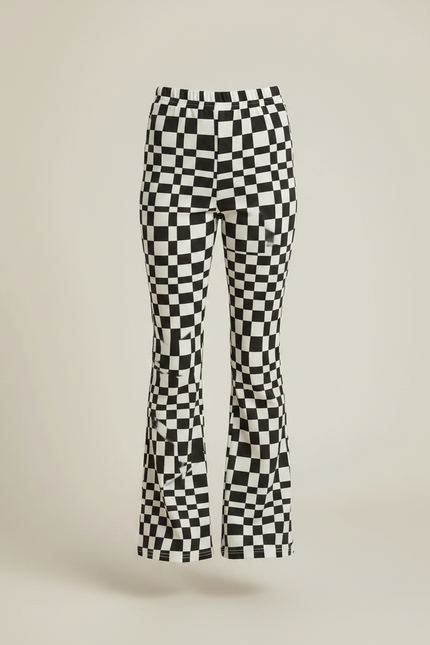 Pantalon Patte D'Éléphant Évasé Carreaux Noir Blanc Fille - Multicolore Maille - vue 3