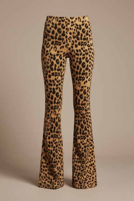 Pantalon Patte D'Éléphant Léopard Imprimé Taille Haute Évasé - Maille - vue 3