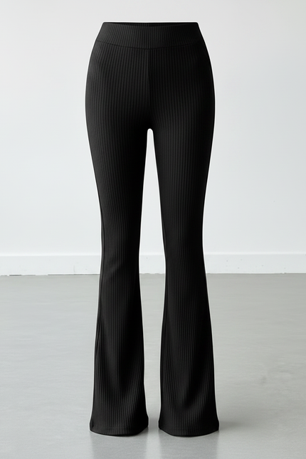 Pantalon Patte D'Éléphant Noir Côtelé Taille Haute Fluide - Maille - vue 3