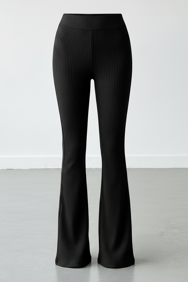 Pantalon Patte D'Éléphant Noir Côtelé Taille Haute Fluide - Maille - vue 3