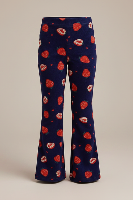 Pantalon Patte D'Éléphant Velours Fraises Bleu Marine Enfant - vue 3