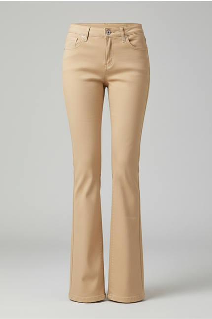 Pantalon Patte D'Éléphant Beige Stretch Taille Haute Femme - Gabardine - vue 3