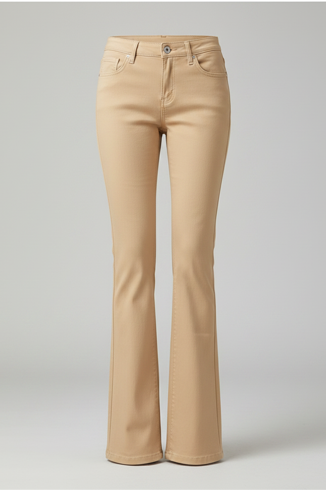 Pantalon Patte D'Éléphant Beige Stretch Taille Haute Femme - Gabardine - vue 3