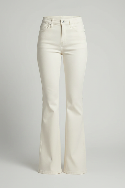 Pantalon Patte D'Éléphant Blanc Cassé Taille Haute Évasé Chic - Jean - vue 3