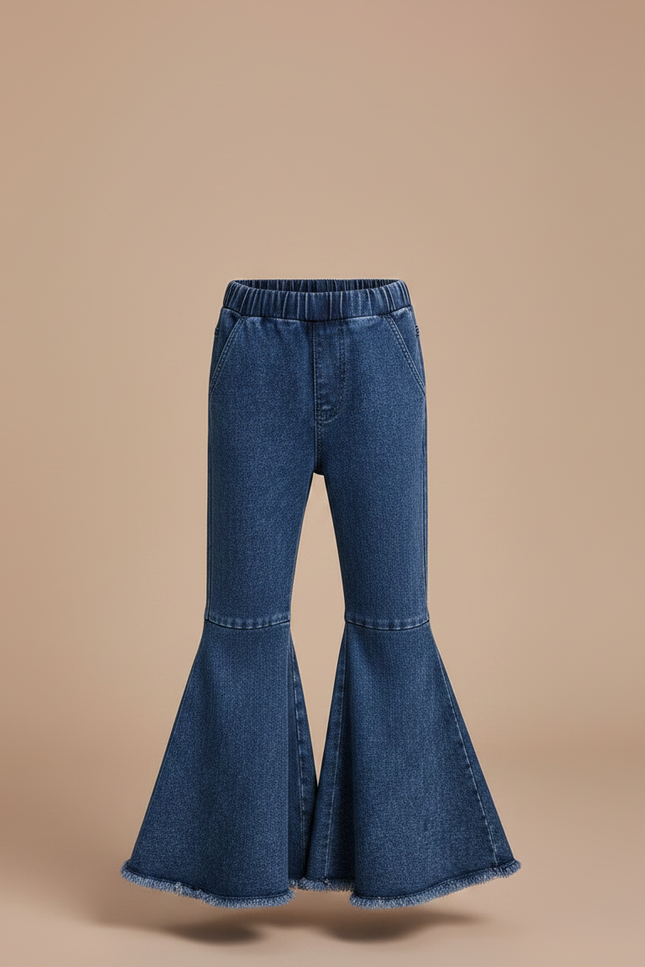 Pantalon Patte D'Éléphant Bleu Denim Évasé Enfant Fille - Jean - vue 3
