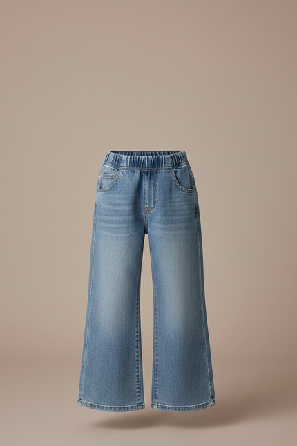 Pantalon Patte D'Éléphant Denim Bleu Ample Décontracté Enfant - Jean - vue 3