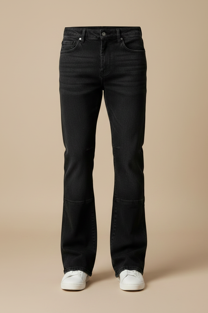 Pantalon Patte D'Éléphant Homme Noir Délavé Denim Coupe Droite - Jean - vue 3