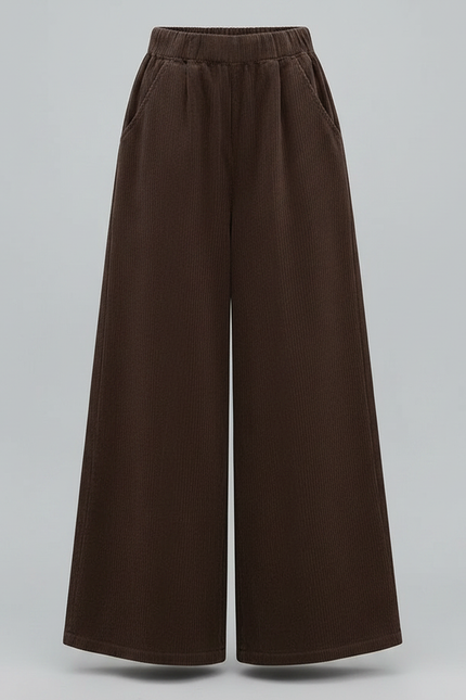 Pantalon Patte D'Éléphant Côtelé Marron Ample Taille Haute Femme - Cordé - vue 3