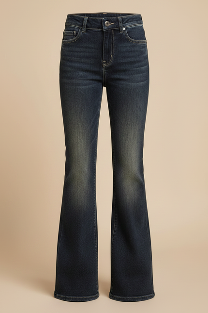 Pantalon Patte D'Éléphant Denim Bleu Foncé Classique Fille - Marine Jean - vue 3