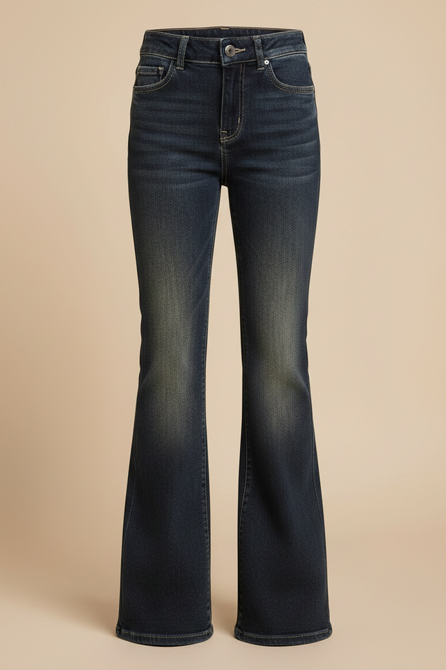 Pantalon Patte D'Éléphant Denim Bleu Foncé Classique Fille - Marine Jean - vue 3