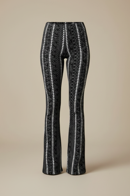 Pantalon Patte D'Éléphant Noir Imprimé Ethnique Fluide Évasé - Maille - vue 3