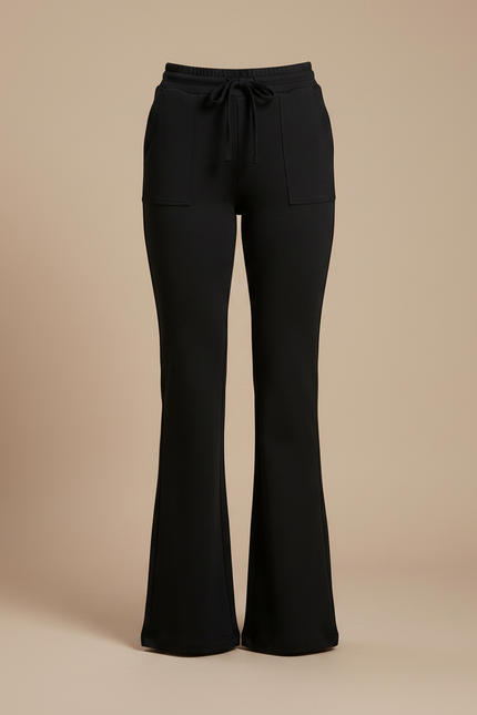 Pantalon Patte D'Éléphant Noir Taille Haute Cordon Confortable - Maille - vue 3