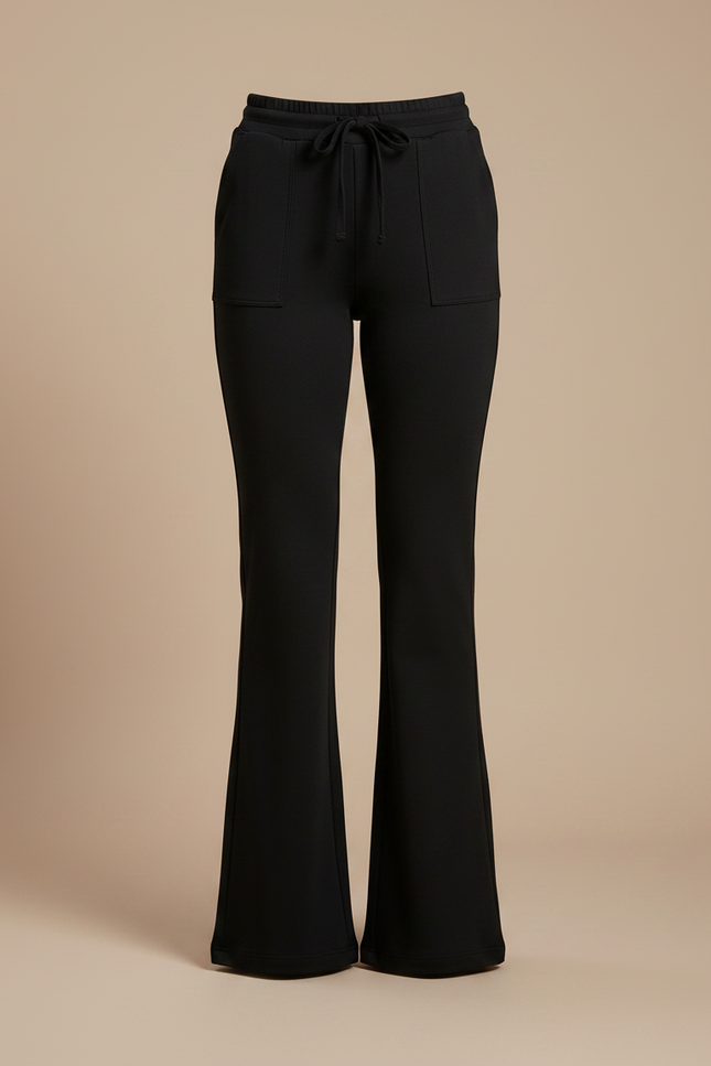 Pantalon Patte D'Éléphant Noir Taille Haute Cordon Confortable - Maille - vue 3