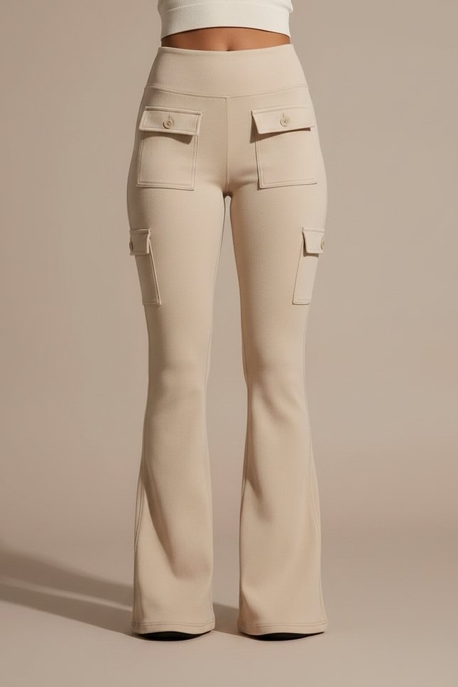 Pantalon Patte D'Éléphant Beige Cargo Taille Haute Confortable - Molleton - vue 3