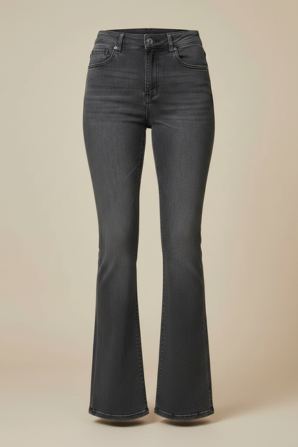 Pantalon Patte D'Éléphant Jean Gris Taille Haute Évasé Femme - vue 3