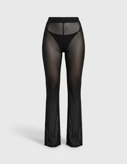 Pantalon Patte D'Éléphant Noir Transparent Taille Haute Sexy - Maille