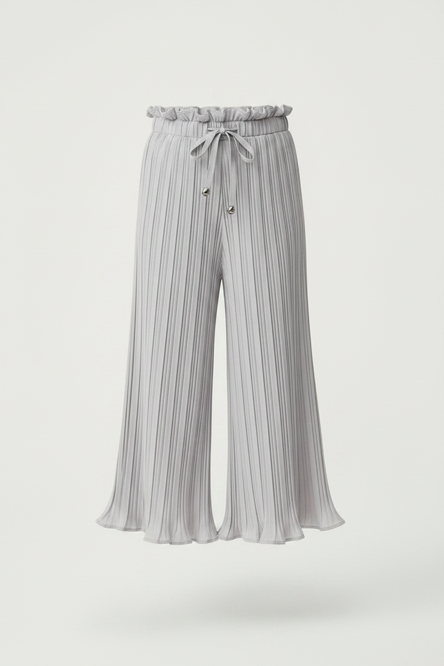 Pantalon Patte D'Éléphant Plissé Gris Taille Haute Enfant - Polyester - vue 3