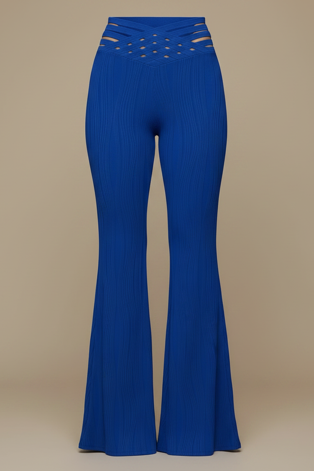 Pantalon Patte D'Éléphant Bleu Texturé Maille Croisée Élégant - vue 3