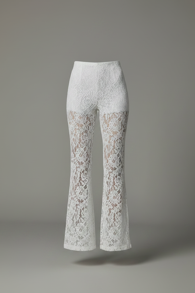 Pantalon Patte D'Éléphant Blanc Dentelle Transparente Évasé - Maille - vue 3