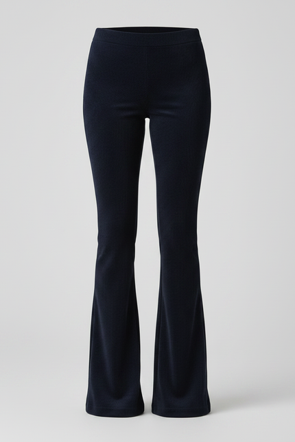 Pantalon Patte D'Éléphant Bleu Marine Côtelé Confortable Femme - Cordé - vue 3