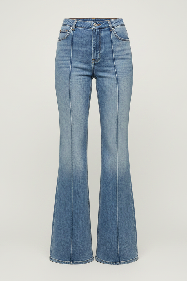 Pantalon Patte D'Éléphant Denim Bleu Clair Taille Haute Évasé - Jean - vue 3