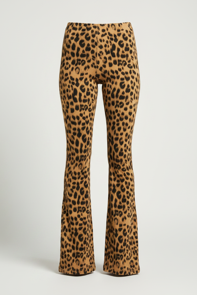 Pantalon Patte D'Éléphant Léopard Imprimé Taille Haute Élasthanne - Maille - vue 3