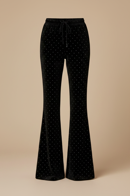 Pantalon Patte D'Éléphant Noir Velours Évasé Pailleté Élégant Femme - vue 3