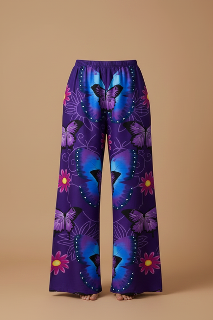 Pantalon Patte D'éléphant Fluide - Violet Viscose - vue 3