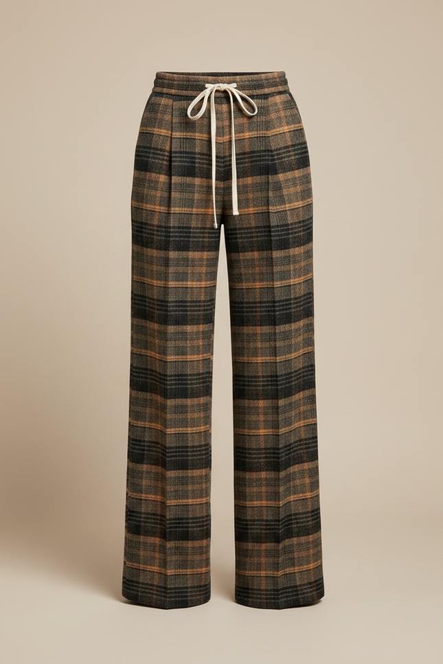 Pantalon Patte D'Éléphant Écossais Ample Taille Haute Hiver - Multicolore Tweed - vue 3