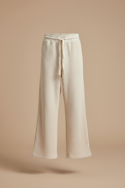 Pantalon Patte D'Éléphant Crème Côtelé Ample Décontracté - Beige Cordé - vue 3