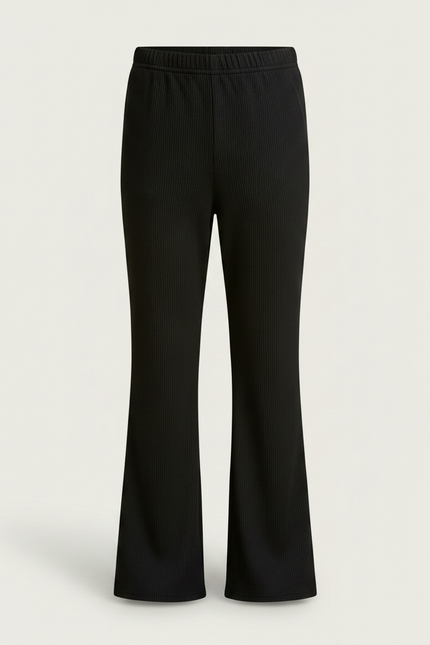 Pantalon Patte D'Éléphant Noir Côtelé Élastique Confortable Fille - Maille - vue 3