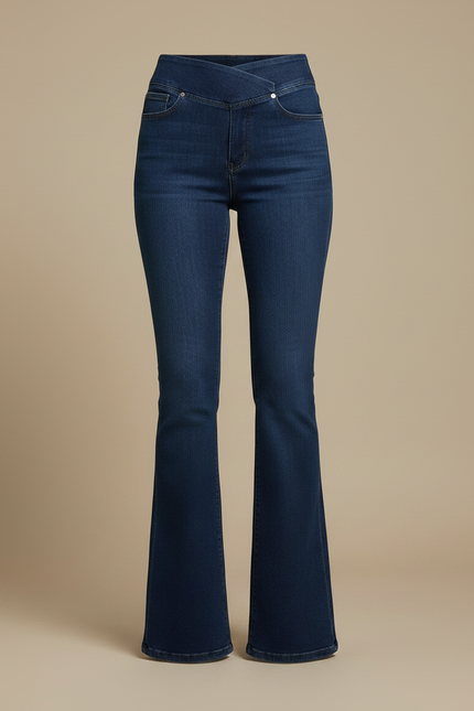 Pantalon Patte D'Éléphant Jean Bleu Marine Taille Haute Évasé - vue 3