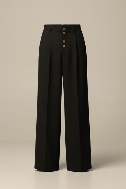 Pantalon Patte D'Éléphant Noir Plissé Boutons Visibles Homme - Gabardine - vue 3