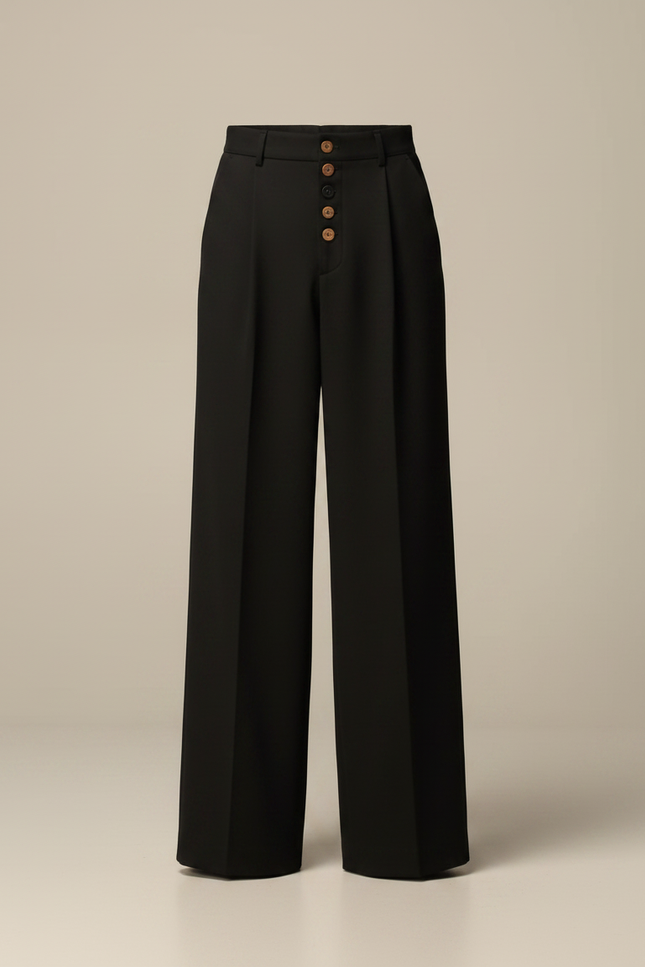 Pantalon Patte D'Éléphant Noir Plissé Boutons Visibles Homme - Gabardine - vue 3