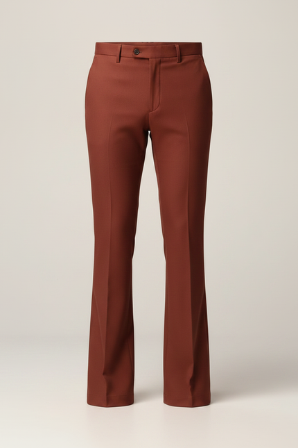 Pantalon Patte D'Éléphant Homme Rouge Brique Formel Élégant - Bordeaux Polyester - vue 3