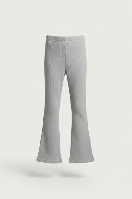 Pantalon Patte D'Éléphant Côtelé Gris Confortable Évasé Fille - Maille - vue 3