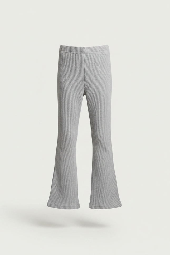 Pantalon Patte D'Éléphant Côtelé Gris Confortable Évasé Fille - Maille - vue 3
