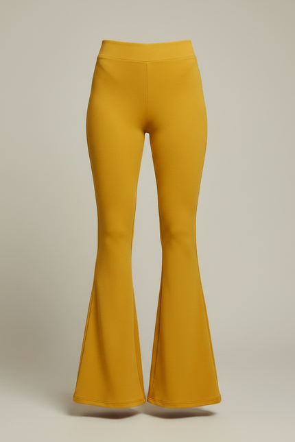 Pantalon Patte D'Éléphant Jaune Moutarde Taille Haute Évasé Moulant - Maille - vue 3