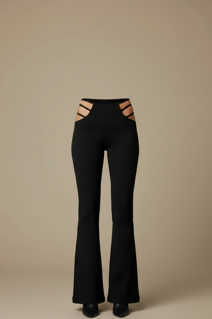 Pantalon Patte D'Éléphant Noir Découpes Latérales Stretch - Polyester - vue 3
