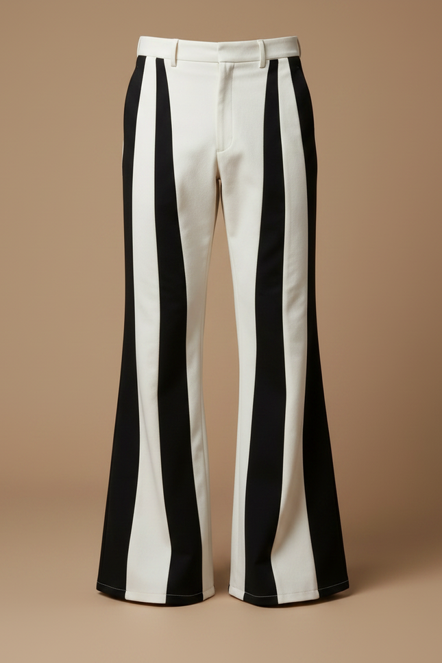 Pantalon Patte D'Éléphant Rayé Noir Blanc Évasé Rétro Homme - Multicolore Gabardine - vue 3