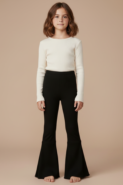 Pantalon Patte D'Éléphant Noir Côtelé Évasé Confortable Élégant - Maille - vue 3