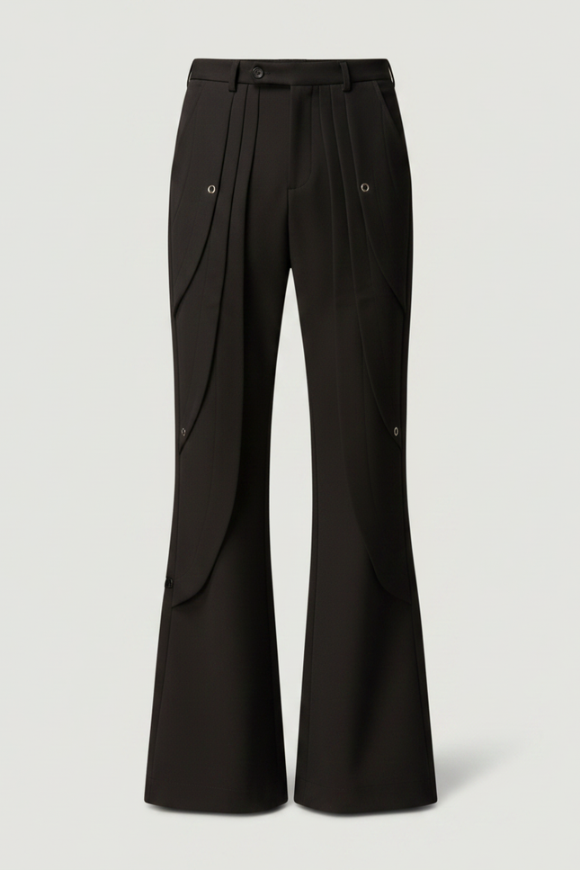 Pantalon Patte D'Éléphant Noir Plissé Évasé Décontracté Homme - Gabardine - vue 3