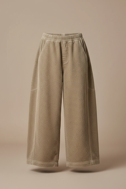 Pantalon Patte D'Éléphant Velours Côtelé Marron Ample Décontracté Enfant - Cordé - vue 3