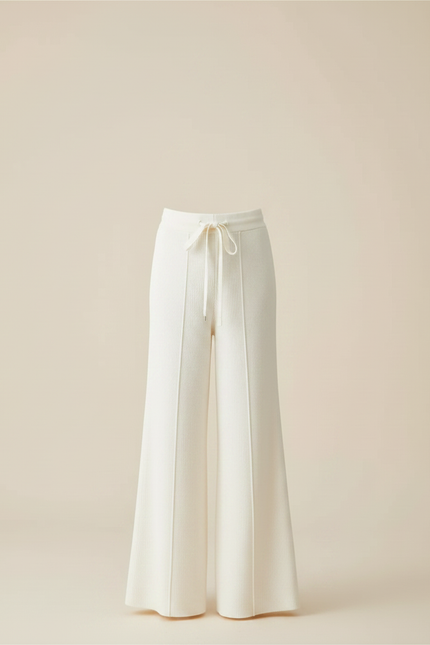 Pantalon Patte D'Éléphant Écru Tricot Côtelé Confortable Cordon - Blanc Maille - vue 3