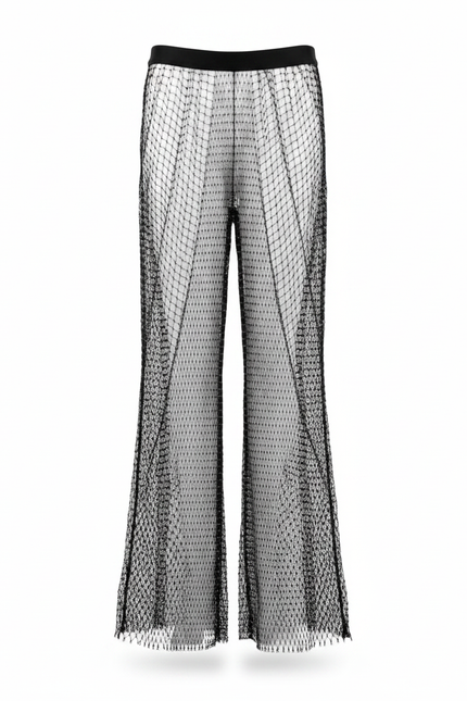 Pantalon Patte D'Éléphant Noir Résille Maille Évasé Transparent - vue 2