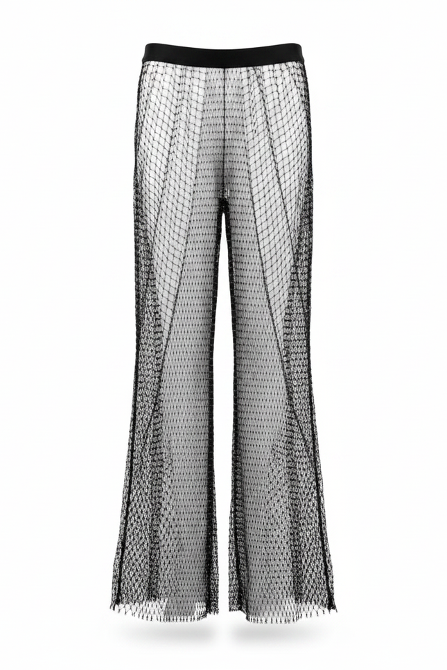 Pantalon Patte D'Éléphant Noir Résille Maille Évasé Transparent - vue 2
